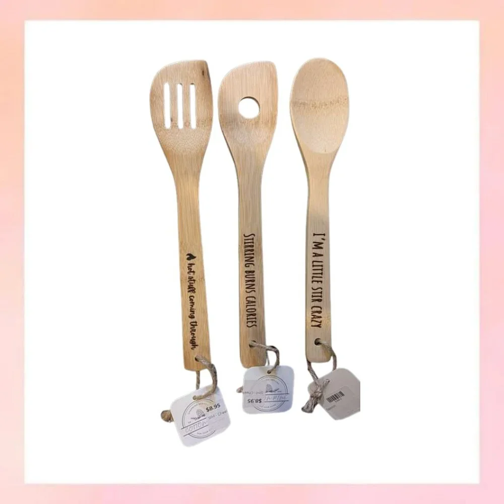 Set of 3 Engraved Wooden Spoons Funny Kitchen Decor Housewarming Gift NWT